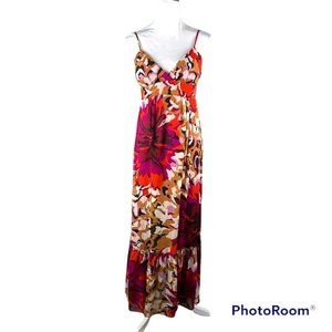 BISOU BISOU Size 6 Women’s Blue Floral Spaghetti Strap Maxi Dress Multicolored
